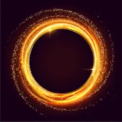 A glowing golden circle has arms of gold swirling off of it as it sits in a dark void.